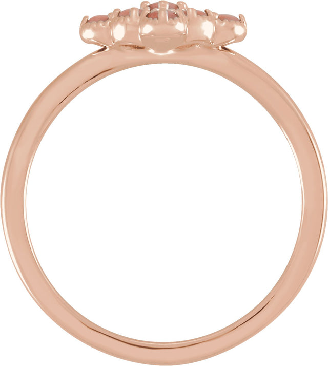 14K Gold Round Natural Pink Coral & Natural Diamond Geometric Cluster Ring - Rose Gold - view 2