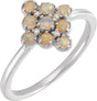 14K Gold Round Natural White Ethiopian Opal & Natural Diamond Geometric Cluster Ring - White Gold