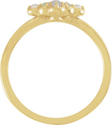 14K Gold Round Natural White Ethiopian Opal & Natural Diamond Geometric Cluster Ring - Yellow Gold - view 2