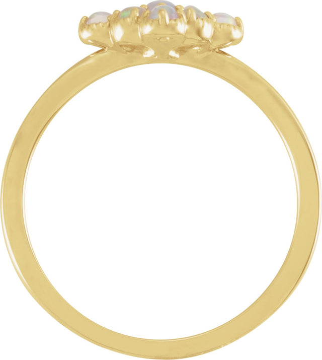 14K Gold Round Natural White Ethiopian Opal & Natural Diamond Geometric Cluster Ring - Yellow Gold - view 2