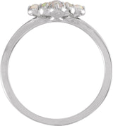 14K Gold Round Natural White Ethiopian Opal & Natural Diamond Geometric Cluster Ring - White Gold - view 2