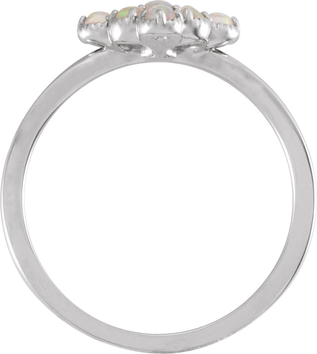 14K Gold Round Natural White Ethiopian Opal & Natural Diamond Geometric Cluster Ring - White Gold - view 2