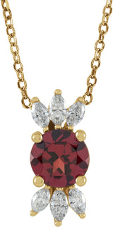 14K Gold Round Natural Mozambique Garnet & Natural Diamond Accented Necklace or Pendant – 1/5 CTW - Yellow Gold