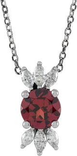 Platinum Round Natural Garnet & Natural Diamond Accented Necklace or Pendant