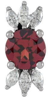14K Gold Round Natural Mozambique Garnet & Natural Diamond Accented Necklace or Pendant – 1/5 CTW - White Gold