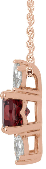 14K Gold Round Natural Mozambique Garnet & Natural Diamond Accented Necklace or Pendant – 1/5 CTW - Rose Gold - view 2