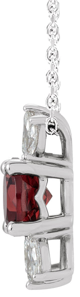 Platinum Round Natural Garnet & Natural Diamond Accented Necklace or Pendant - view 2