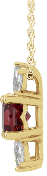 14K Gold Round Natural Mozambique Garnet & Natural Diamond Accented Necklace or Pendant – 1/5 CTW - Yellow Gold - view 2