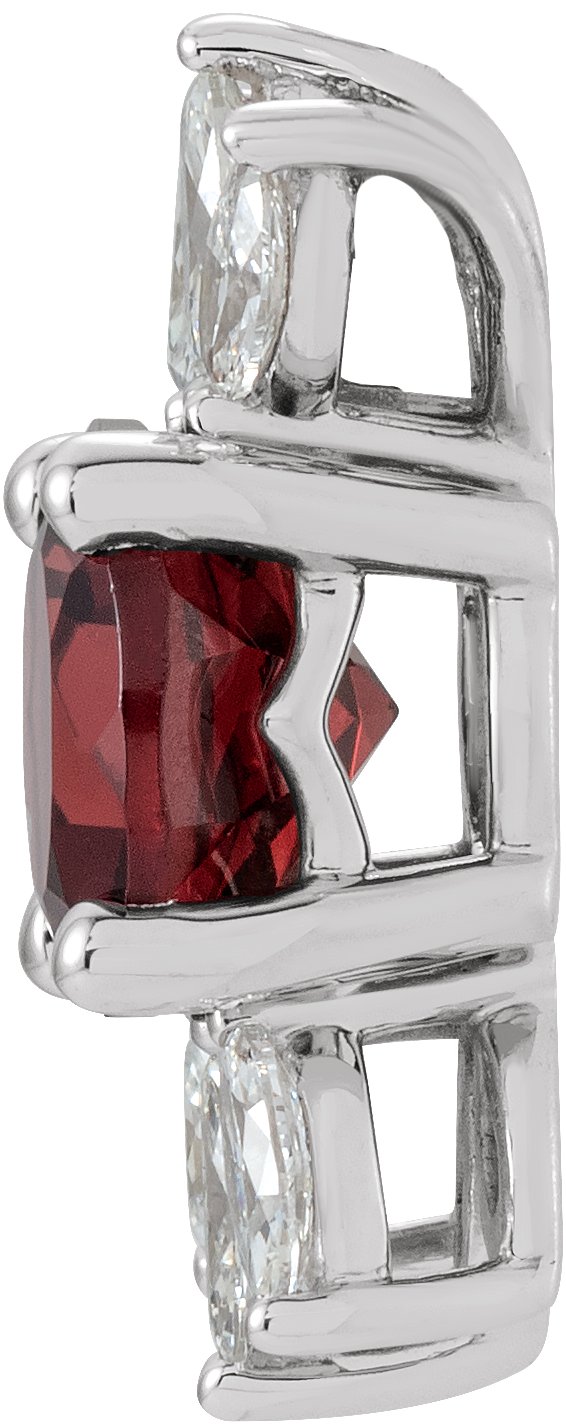 Platinum Round Natural Garnet & Natural Diamond Accented Necklace or Pendant - view 2