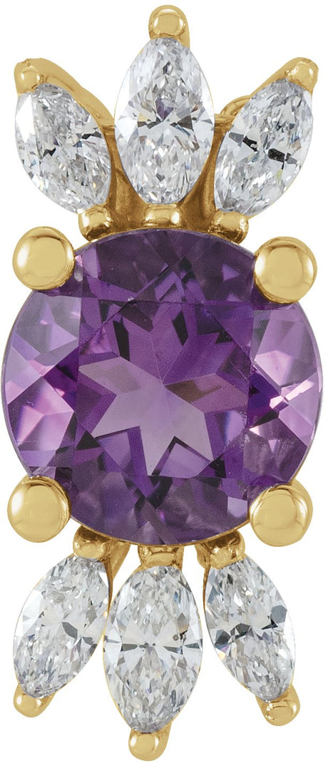 14K Gold Round Natural Amethyst & Natural Diamond Accented Necklace or Pendant - Yellow Gold