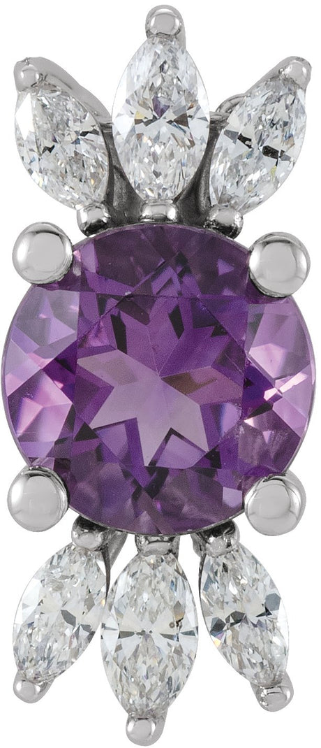 14K Gold Round Natural Amethyst & Natural Diamond Accented Necklace or Pendant - White Gold