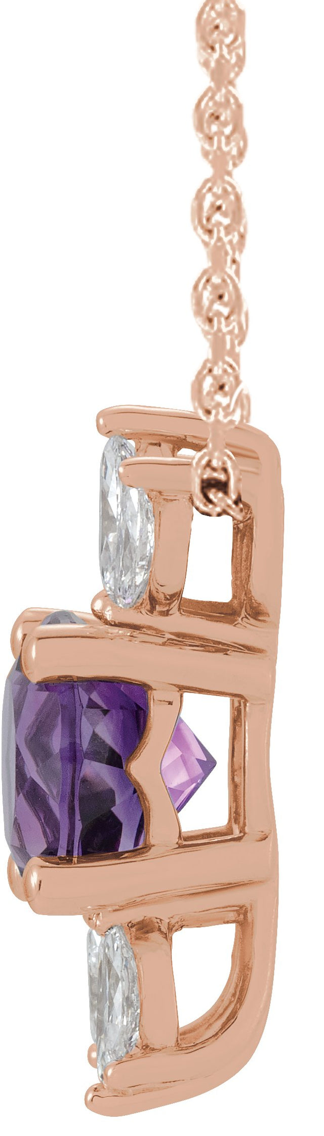 14K Gold Round Natural Amethyst & Natural Diamond Accented Necklace or Pendant - Rose Gold - view 2