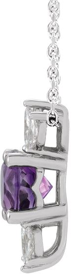 14K Gold Round Natural Amethyst & Natural Diamond Accented Necklace or Pendant - White Gold - view 2