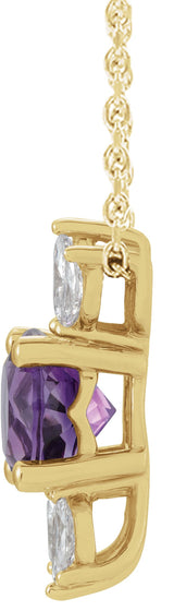 14K Gold Round Natural Amethyst & Natural Diamond Accented Necklace or Pendant - Yellow Gold - view 2