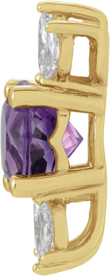 14K Gold Round Natural Amethyst & Natural Diamond Accented Necklace or Pendant - Yellow Gold - view 2
