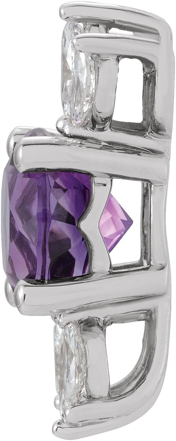 14K Gold Round Natural Amethyst & Natural Diamond Accented Necklace or Pendant - White Gold - view 2