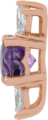 14K Gold Round Natural Amethyst & Natural Diamond Accented Necklace or Pendant - Rose Gold - view 2