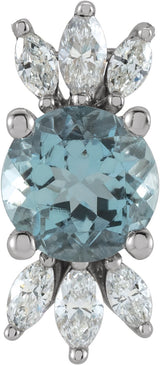 Platinum Round Natural Aquamarine & Natural Diamond Accented Necklace or Pendant