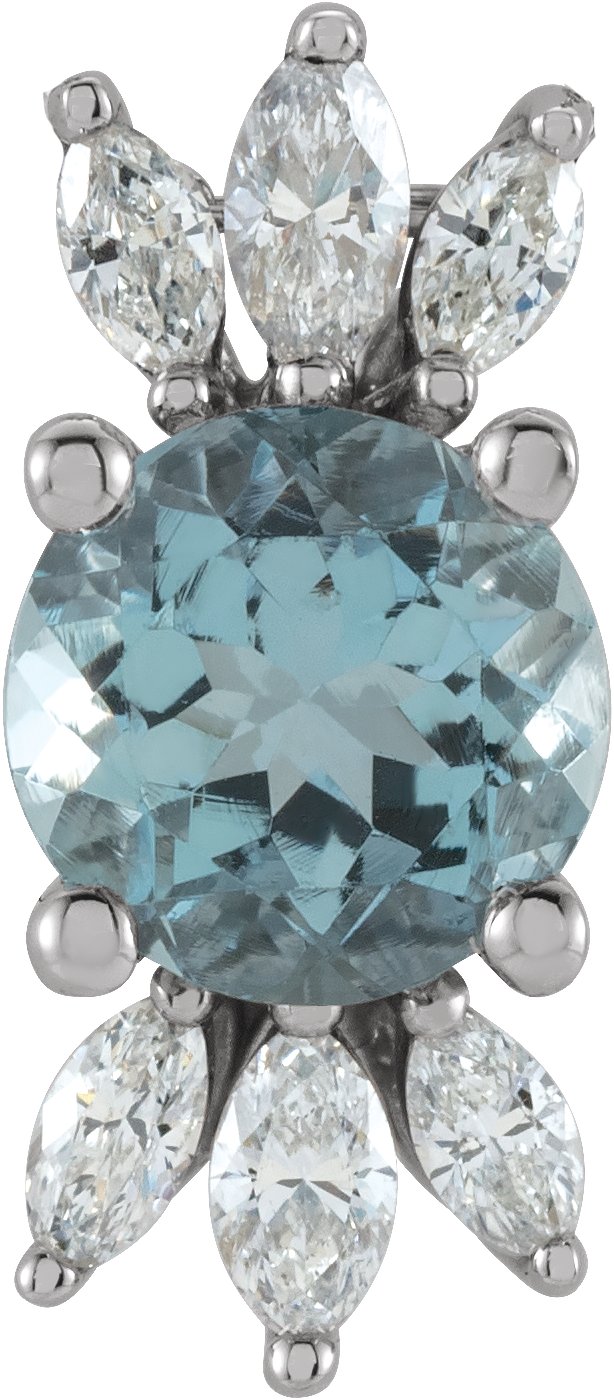 Platinum Round Natural Aquamarine & Natural Diamond Accented Necklace or Pendant