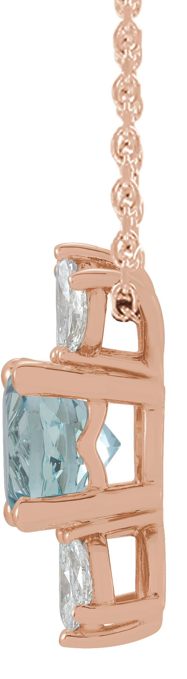 14K Gold Round Natural Aquamarine & Natural Diamond Accented Necklace or Pendant - Rose Gold - view 2