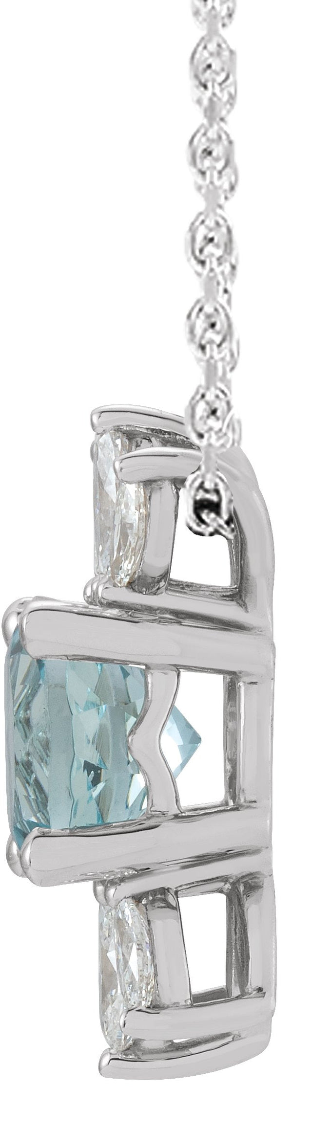 Platinum Round Natural Aquamarine & Natural Diamond Accented Necklace or Pendant - view 2