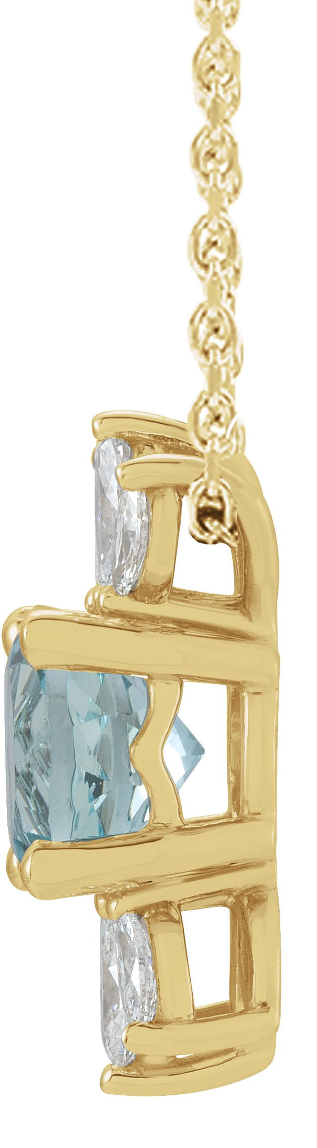 14K Gold Round Natural Aquamarine & Natural Diamond Accented Necklace or Pendant - Yellow Gold - view 2
