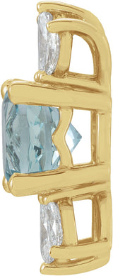 14K Gold Round Natural Aquamarine & Natural Diamond Accented Necklace or Pendant - Yellow Gold - view 2