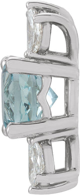 14K Gold Round Natural Aquamarine & Natural Diamond Accented Necklace or Pendant - White Gold - view 2