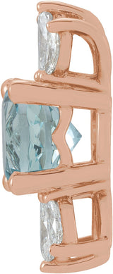 14K Gold Round Natural Aquamarine & Natural Diamond Accented Necklace or Pendant - Rose Gold - view 2