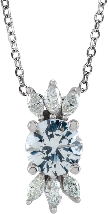 14K Gold Round Natural White Sapphire & Natural Diamond Accented Necklace or Pendant - White Gold