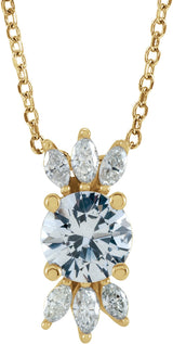 14K Gold Round Natural White Sapphire & Natural Diamond Accented Necklace or Pendant - Yellow Gold