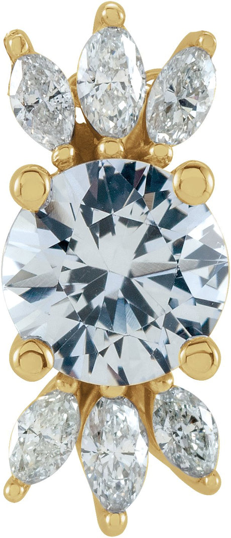 14K Gold Round Natural White Sapphire & Natural Diamond Accented Necklace or Pendant - Yellow Gold
