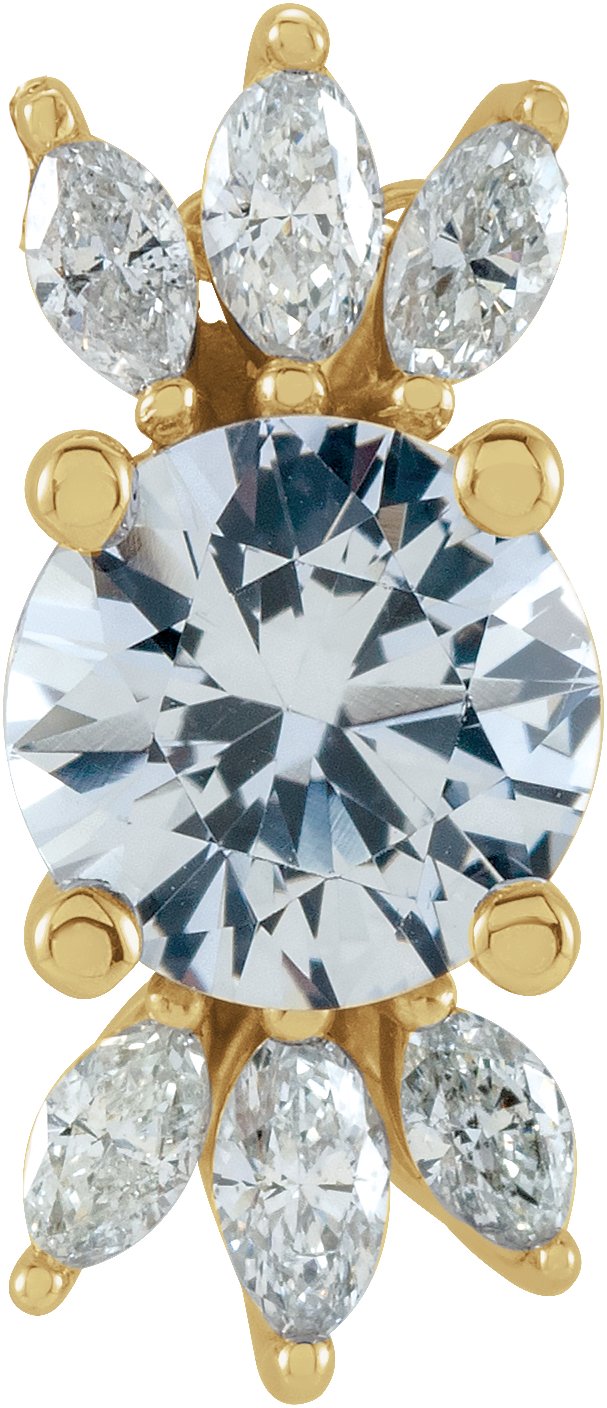 14K Gold Round Natural White Sapphire & Natural Diamond Accented Necklace or Pendant - Yellow Gold