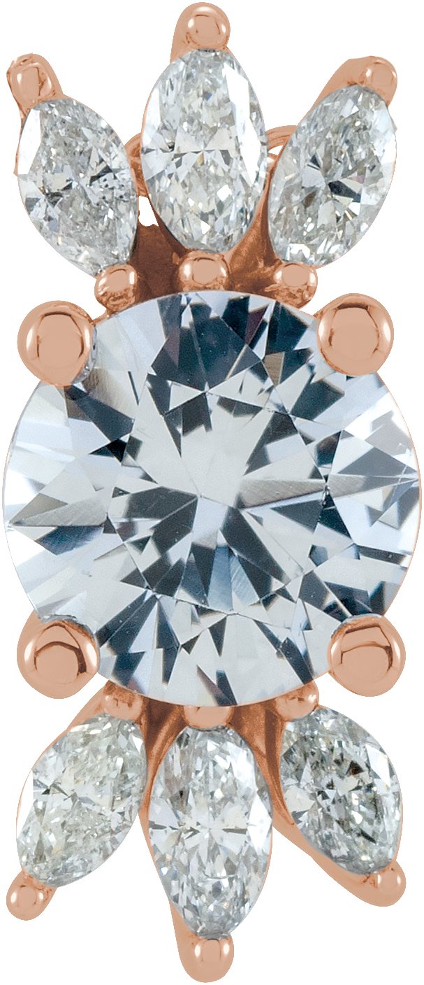 14K Gold Round Natural White Sapphire & Natural Diamond Accented Necklace or Pendant - Rose Gold