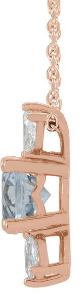 14K Gold Round Natural White Sapphire & Natural Diamond Accented Necklace or Pendant - Rose Gold - view 2