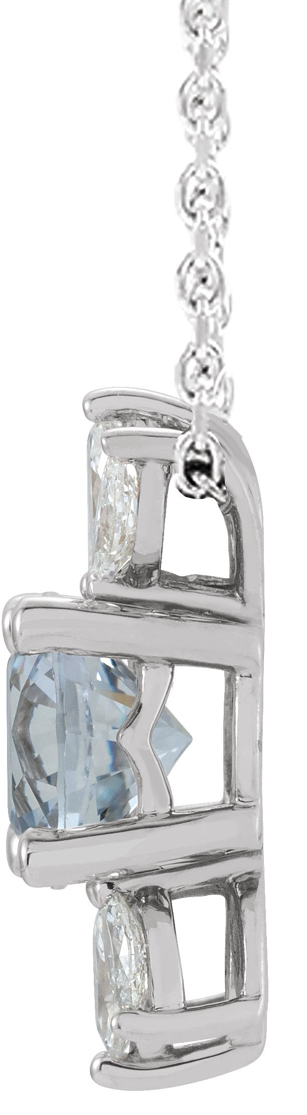 14K Gold Round Natural White Sapphire & Natural Diamond Accented Necklace or Pendant - White Gold - view 2