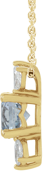 14K Gold Round Natural White Sapphire & Natural Diamond Accented Necklace or Pendant - Yellow Gold - view 2
