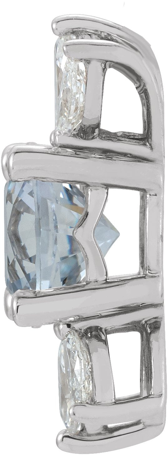 14K Gold Round Natural White Sapphire & Natural Diamond Accented Necklace or Pendant - White Gold - view 2
