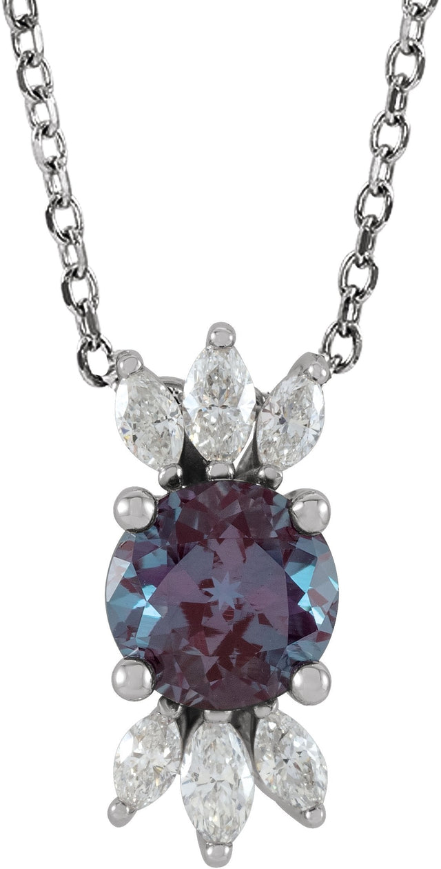 14K Gold Round Lab-Grown Alexandrite & Natural Diamond Accented Necklace or Pendant - White Gold