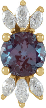 14K Gold Round Lab-Grown Alexandrite & Natural Diamond Accented Necklace or Pendant - Yellow Gold