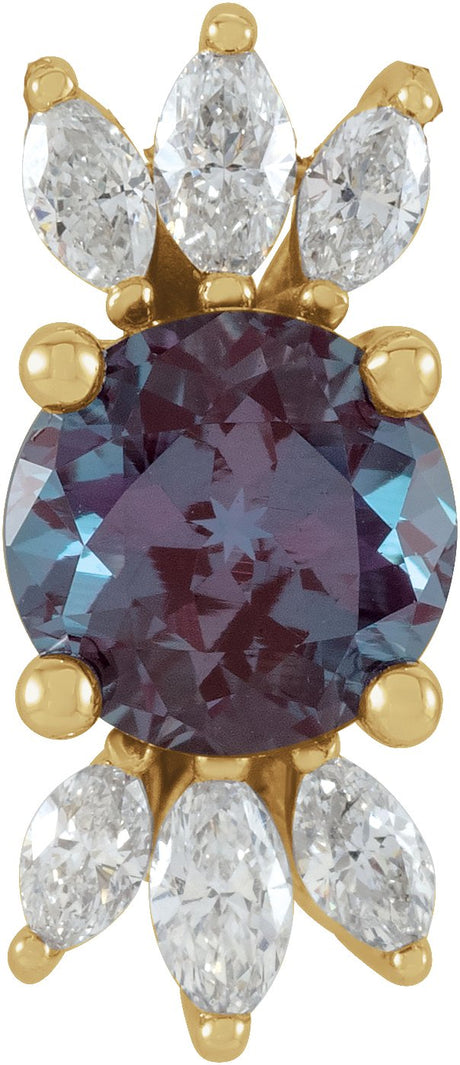 14K Gold Round Lab-Grown Alexandrite & Natural Diamond Accented Necklace or Pendant - Yellow Gold