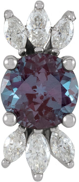 14K Gold Round Lab-Grown Alexandrite & Natural Diamond Accented Necklace or Pendant - White Gold
