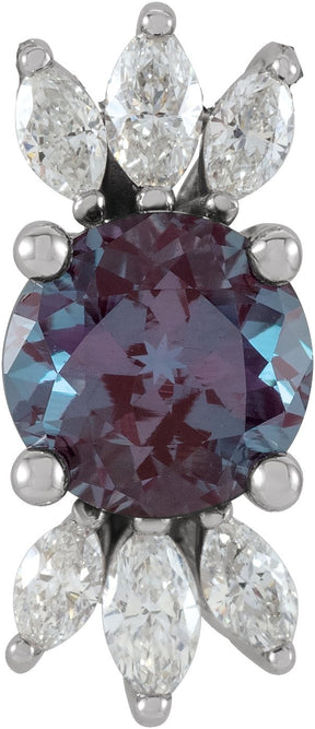 14K Gold Round Lab-Grown Alexandrite & Natural Diamond Accented Necklace or Pendant - White Gold