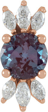 14K Gold Round Lab-Grown Alexandrite & Natural Diamond Accented Necklace or Pendant - Rose Gold
