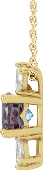 14K Gold Round Lab-Grown Alexandrite & Natural Diamond Accented Necklace or Pendant - Yellow Gold - view 2