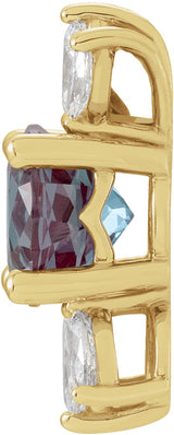 14K Gold Round Lab-Grown Alexandrite & Natural Diamond Accented Necklace or Pendant - Yellow Gold - view 2