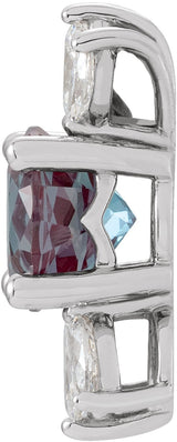 14K Gold Round Lab-Grown Alexandrite & Natural Diamond Accented Necklace or Pendant - White Gold - view 2