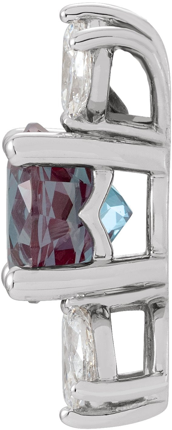 14K Gold Round Lab-Grown Alexandrite & Natural Diamond Accented Necklace or Pendant - White Gold - view 2