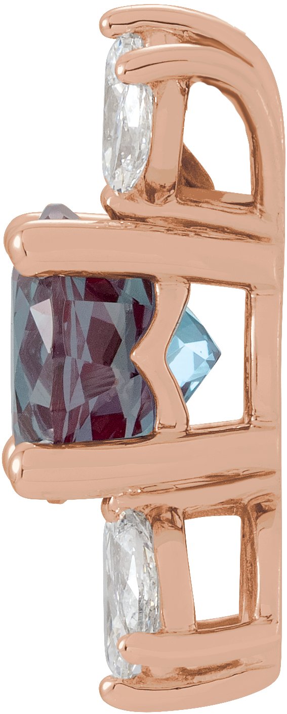 14K Gold Round Lab-Grown Alexandrite & Natural Diamond Accented Necklace or Pendant - Rose Gold - view 2