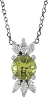 14K Gold Round Natural Peridot & Natural Diamond Accented Necklace or Pendant - White Gold